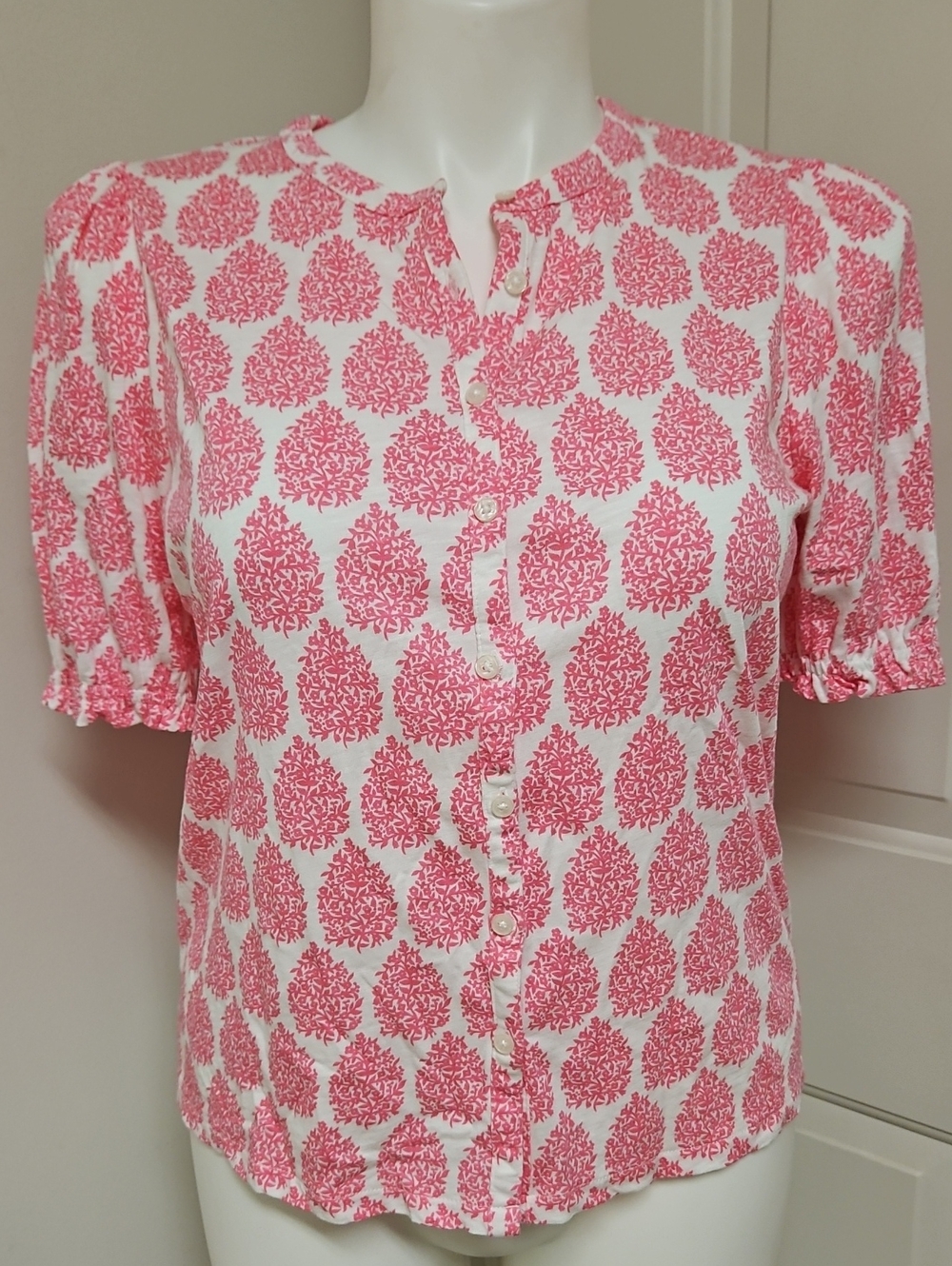Boden Pink Dolly Puff Sleeve Jersey Shirt
